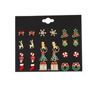 NIHENHAO 12 Pares Kit de Aretes de Navidad Pequeño Lindo Ciervo Muleta Arco Stud Pendiente Árbol Corona Piercing Pendiente Joyería para Mujer Aleación