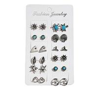NIHENHAO 12 Pares Mixtos para Tortuga Estrella de Mar para Pendientes de Concha Conjunto Atractivos Pendientes de Playa Decoración de Joyas Regalo para Mujer Concha