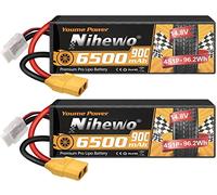 Nihewo - Pack de 2 baterías Lipo 4S, 14,8V, 6500mAh, 90C, carcasa rígida Lipo, conector XT90, compatible con Arrma Losi 1/5 1/6 1/7 1/8 RC coche, camión, truggy, vehículos, tanque,
