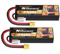 Nihewo Paquete de 2 baterías Lipo 2S, 7.4 V, 7500 mAh, batería RC 100C, carcasa rígida Lipos XT60, conector compatible con modelos de aviones de 1/8 1/10 RC para coche, camión, Truggy, tanque, barco
