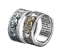 Nihexo FENG Shui PIXIU MANI Anillo de protección de mantra de riqueza, anillo de amuleto de Feng Shui, anillo ajustable abierto de riqueza, para mujeres y hombres, regalo, Metal,