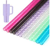 NiHome 12 pajitas con patrón de ondas para vaso Stanley de 40 onzas con 2 cepillos de limpieza, material PETG duradero de 12 pulgadas de largo, sin BPA y no tóxico para agua, bebidas frías, batidos y