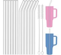 NiHome 12 pajitas reutilizables de vidrio transparente para vaso Stanley H2.0 de 40 onzas, 6 rectas + 6 dobladas con 2 cepillos, 12 pulgadas de largo 0.4 pulgadas de diámetro, mejora la experiencia de