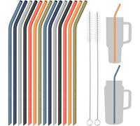 NiHome 14 pajitas de silicona dobladas aptas para vaso Stanley de 40 onzas y 30 onzas, popote reutilizable extra largo de 14 pulgadas, puede cortar la longitud para botella de agua grande de 1/medio