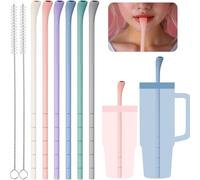 NiHome 6 pajitas de silicona antiarrugas para vasos Stanley de 40 onzas y 30 onzas con cepillos, popotes de longitud personalizable sin arrugas para vasos de varios tamaños, pajitas reutilizables para