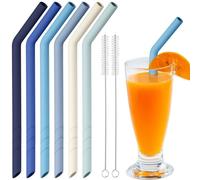 NiHome 6 pajitas de silicona dobladas extra anchas reutilizables para Boba, batidos, té de burbujas, pajitas dobladas para bebidas gruesas, seguras para niños, longitud personalizable, 2 cepillos de