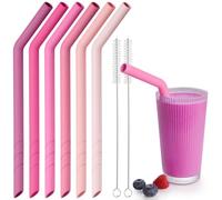 NiHome 6 pajitas de silicona reutilizables, extra anchas para boba, batidos y té de burbujas, longitud recortable, sin BPA, con 2 cepillos de limpieza (color rosa degradado)