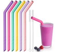NiHome 6 pajitas de silicona reutilizables, extra anchas para boba, batidos y té de burbujas, longitud recortable, sin BPA, con 2 cepillos de limpieza, apto para lavavajillas (color niña)
