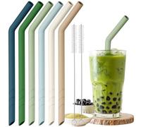 NiHome 6 pajitas de silicona reutilizables, extra anchas para boba, batidos y té de burbujas, longitud recortable, sin BPA, con 2 cepillos de limpieza, apto para lavavajillas (color natural)