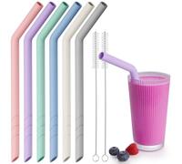 NiHome 6 pajitas de silicona reutilizables, extra anchas para boba, batidos y té de burbujas, longitud recortable, sin BPA, con 2 cepillos de limpieza, apto para lavavajillas (macaron)