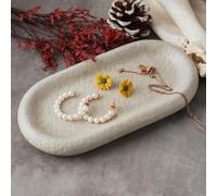 NiHome Bandeja de joyería de travertino natural para pulseras, collares, anillos, 7.8 x 3.9 x 0.86 pulgadas, duradera y fácil de limpiar, organizador minimalista de cemento, bandeja decorativa para