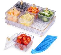 NiHome Bandeja para fiestas con 6 secciones y cubiertas para ensaladas, frutas, condimentos, aperitivos, plástico sin BPA, almacenamiento de hielo para mantener la comida fresca para fiestas de