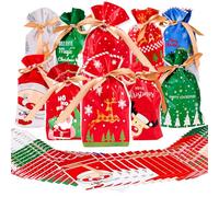 NiHome Bolsa de regalo con cordón de Feliz Navidad con cinta dorada, 10 diseños para dulces, galletas, pequeños regalos, paquete de 50, material EVA seguro para alimentos con varios patrones navideños