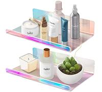 NiHome Estantes flotantes acrílicos iridiscentes con borde, paquete de 2 unidades, tamaño mediano, montados en la pared de 7.9x4.5 pulgadas, oficina, decoración del hogar