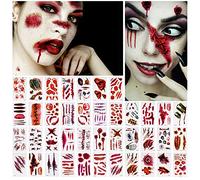NiHome Juego de 40 hojas de tatuajes temporales realistas de Halloween, disfraz de zombi, cosplay, blanqueamiento de sangre, variedad de fiestas, maquillaje, calcomanías faciales, suministros de broma