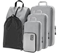 NiHome Juego de 6 cubos de embalaje de compresión, organizador de equipaje de viaje, organizador de cable electrónico, bolsa de cordón para viajes, almacenamiento en casa, accesorios de equipo de viaje (azul/negro/gris)