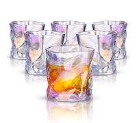 NiHome Juego de 6 vasos de whisky de cristal de 6 onzas, de iridiscencia, forma irregular, diseño torcido, soplado a mano, sin plomo