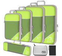 NiHome Juego de 7 cubos de compresión de malla expandible, organizadores de equipaje con cable electrónico, cargador, bolsa con cordón (verde)