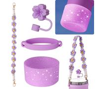 NiHome Juego de accesorios para vasos Stanley de 20 onzas, 30 onzas, 40 onzas, incluye mango a juego de colores, anillo de silicona, tapón para popote y base brillante, adiciones brillantes para