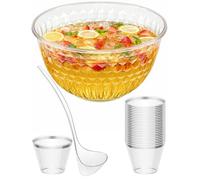 NiHome Juego de punzón de 1.7 galones, cucharón grande y tazas con borde plateado, cuenco sin borde