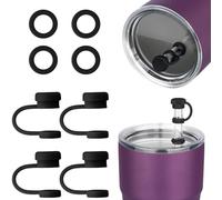 NiHome Juego de tapones de silicona para vaso YETI, accesorios para vasos, incluye 4 tapas para popote, 4 tapones a prueba de fugas (negro)