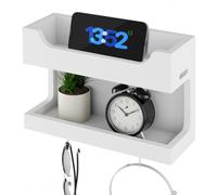 NiHome Organizador de accesorios de madera montado en la pared, estante de almacenamiento de pared de doble bandeja con ganchos magnéticos, soporte de pared para dormitorio, soporte de pared para