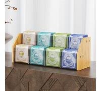 NiHome Organizador de bolsas de té de 2 niveles con paneles acrílicos transparentes y marco de bambú, 8 compartimentos que sostienen hasta 80 bolsas de té, soporte de té para ahorrar espacio para el