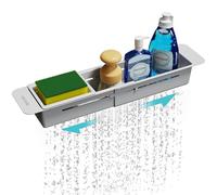 NiHome Organizador de cocina extensible sobre el fregadero, pequeño estante telescópico de almacenamiento de cepillos para esponja, almohadillas antideslizantes, organizador de fregadero expandible