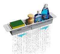 NiHome Organizador de cocina extensible sobre el fregadero, pequeño estante telescópico de almacenamiento de cepillos para esponja, almohadillas antideslizantes, organizador de fregadero expandible