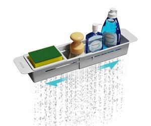 NiHome Organizador de cocina extensible sobre el fregadero, pequeño estante telescópico de almacenamiento de cepillos para esponja, almohadillas antideslizantes, organizador de fregadero expandible