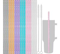 NiHome Pajita de repuesto con purpurina de 12 pulgadas para vaso Stanley de 40 onzas, paquete de 18 con 2 cepillos de limpieza, PETG duradero, sin BPA, colores surtidos con brillo inducido por láser,