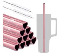 NiHome Pajitas de acero inoxidable en forma de corazón de 12 pulgadas para vaso Stanley de 40 onzas, paquete de 10 unidades con 2 cepillos de limpieza, reutilizables para bebidas frías y calientes,
