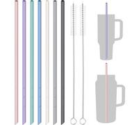 NiHome Pajitas de silicona de 14 pulgadas, paquete de 7 para tazas Stanley y botellas grandes, pajitas reutilizables de grado alimenticio de longitud personalizable con 2 cepillos de limpieza, suaves