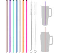 NiHome Pajitas de silicona de 14 pulgadas, paquete de 7 para tazas Stanley y botellas grandes, pajitas reutilizables de grado alimenticio de longitud personalizable con 2 cepillos de limpieza, suaves