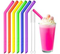 NiHome Pajitas de silicona dobladas extra anchas reutilizables, paquete de 6 (colores neón)