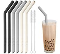 NiHome Pajitas de silicona dobladas extra anchas reutilizables, paquete de 6 (negro, blanco y gris)