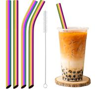 NiHome Pajitas reutilizables de acero inoxidable extra anchas rectas y dobladas, 4 unidades (iridiscentes)