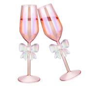NiHome Paquete de 2 copas de champán iridiscentes rosas con base de lazo para mujer, 310 ml, vasos de borosilicato altos hechos a mano, elegante cristalería arcoíris para celebración de fiesta de boda