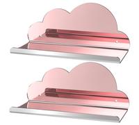 NiHome Paquete de 2 estantes flotantes acrílicos en forma de nube con acabado de espejo de color oro rosa, decoración de pared elegante para dormitorios, tocador de baño y más, estantes versátiles con