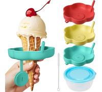NiHome Paquete de 3 soportes de silicona para paletas y conos de helado con popote integrado y cuenco recogedor de goteo para niños, apto para alimentos y lavavajillas, incluye funda de viaje para
