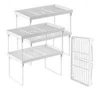 NiHome Paquete de 4 estantes apilables de plástico para almacenamiento de cocina, organizador de gabinete y estantes expandibles