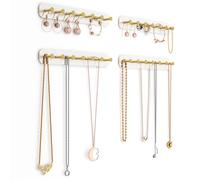 NiHome Paquete de 4 joyas acrílicas de montaje en pared para collares, pulseras, aretes, accesorios, fácil instalación para tocador, baño, cocina (blanco)