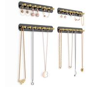 NiHome Paquete de 4 unidades de almacenamiento de joyas acrílicas para collares, pulseras, aretes, accesorios, fácil instalación para tocador, baño, cocina (negro)