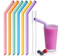 NiHome Paquete de 6 pajitas de silicona dobladas anchas reutilizables para Boba, batidos, té de burbujas, ecológicas y coloridas para bebidas gruesas, seguras para niños