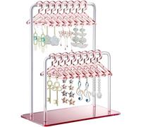 NiHome Soporte acrílico para pendientes con diseño único de doble nivel, bonitas perchas en miniatura con amplio almacenamiento para 48 pares, exhibición con acabado de espejo para tocador del hogar y