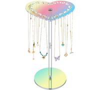NiHome Soporte giratorio de acrílico iridiscente para varios tamaños de collares, almacenamiento multifuncional en forma de corazón, organizador de collares que ahorra espacio, mantiene el tocador