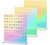 NiHome Soporte iridiscente para aretes, 90 agujeros, arco iris, iridiscente, juego de 3 soportes organizadores de acrílico para aretes para niñas y mujeres