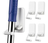 NiHome Soportes multiusos para fregona de pared, 4 unidades, para fregonas, escobas, herramientas, paraguas, suministros de cocina y baño, soporte para escobas que ahorra espacio con diseño giratorio