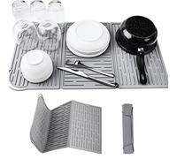 NiHome Trifold Dish Drying Mat Extra-Grande 61 cm x 33 cm, Tapete de Secado de Platos de Silicona Plegable y Compacto para Encimera de Cocina Resistente al Calor/Frío, Fácil de Limpiar, Antideslizante