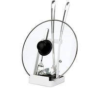 NiHome Versátil soporte para tapa de olla, espátula multiusos, tabla de cortar, cuchara, soporte para utensilios de cocina, bandeja de goteo, lavable, duradero, instalación sin aparejos, color blanco